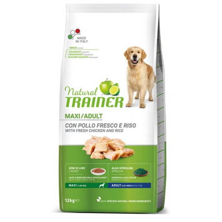 NATURAL TRAINER MAXI/ADULT CON POLLO FRESCO E RISO 12 KG