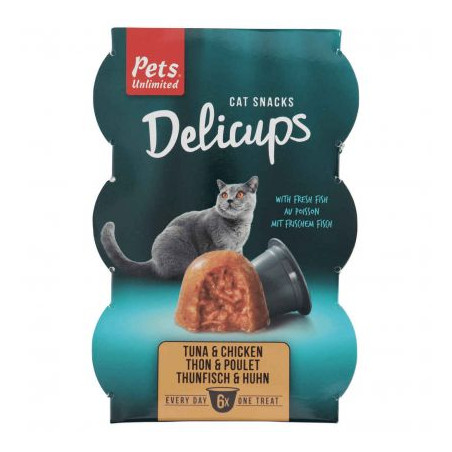 Pets Unlimited - Delicups Dolcetti per gatti con tonno e pollo - 6x22g