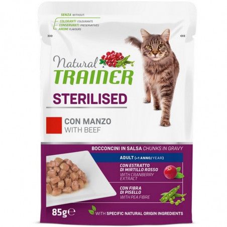 Trainer Natural Cat Sterilised Adult Bocconcini in Salsa con Manzo - 85gr