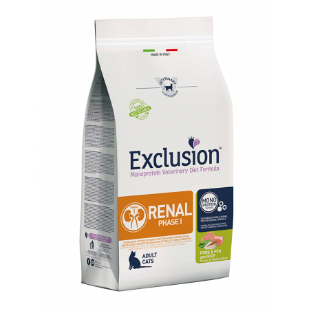 Exlusion Gatto Renal Phase1 MAIALE Piselli e Riso Gr.300. Dietetico Per Gatti