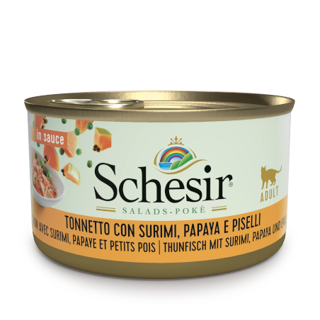 SCHESIR CAT TONNETTO CON SURIMI,PAPAYA E PISELLI 85 GR.