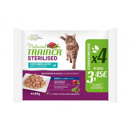 NATURAL TRAINER STERILIZATO UMIDO CON MERLUZZO 4X85 GR