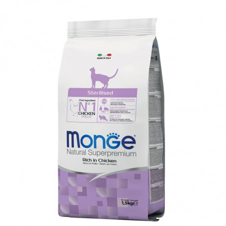 Monge Natural Superpremium Sterilised Ricco di Pollo Crocchette per gatti .1,5 KG