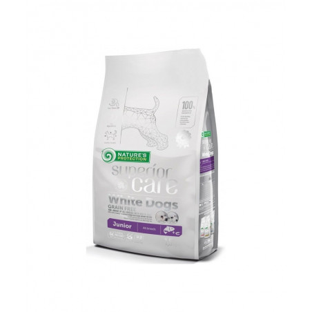 Nature's Protection Superior Care White Dogs Grain Free per Cani Junior All Breeds con Salmone da 1,5kg