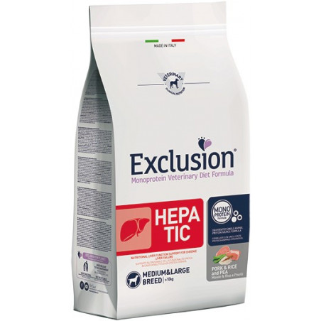 Exclusion - Diet Hepatic Adult Medium/Large al Maiale, Riso e Piselli da 12 Kg