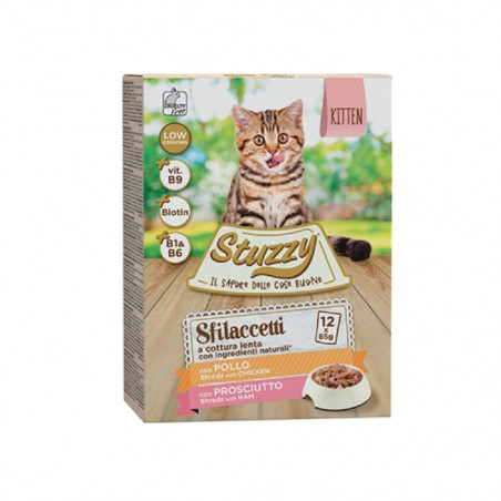 STUZZY CAT SFILACCETTI KITTEN POLLO E PROSCIUTTO 12X85 GR