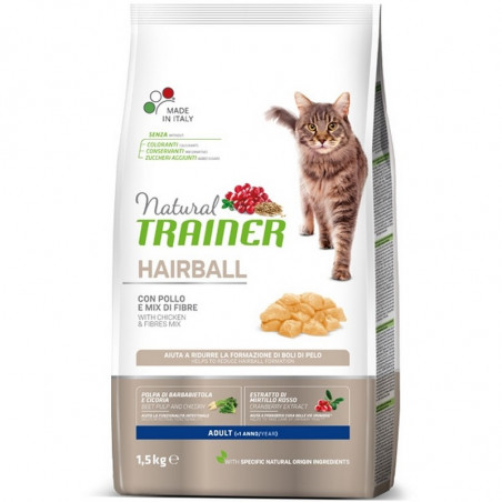 Trainer Natural Hairball Cat Adult al Pollo e mix di fibre - 1,5Kg