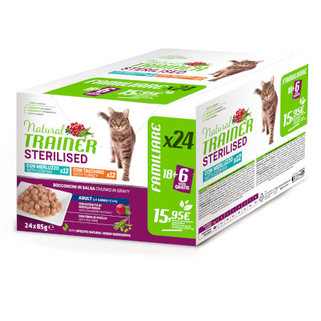 NATURAL TRAINER MULTIPACK STERILISED TACC. E MERLUZZO BUSTE 18+6 x85 gr.