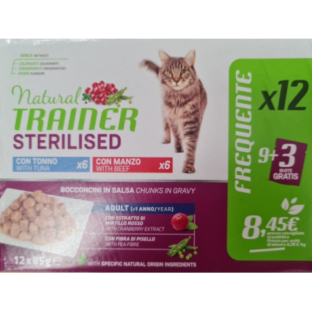 NATURAL TRAINER STERILISED MULTIPACK TONNO/MANZO  12X85 GR