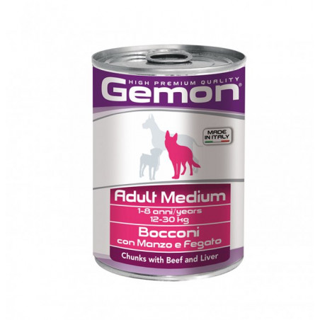 MONGE CANE GEMON ADULT MEDIUM BOCCONI AL MANZO E FEGATO DA 415 GR IN LATTINA