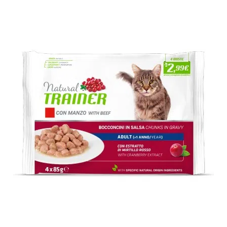 Trainer Natural Adult Cat Flowpack con Manzo - 4x85gr