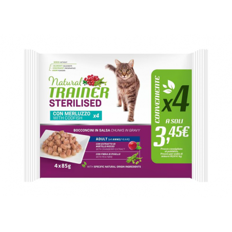NATURAL TRAINER  CAT STERILISED CON TONNO 4X85 GR