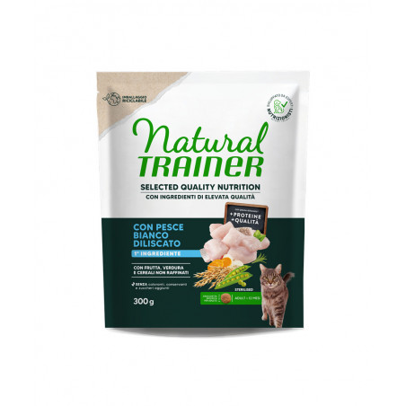 NATURAL TRAINER CAT ADULT STERILISED CON PESCE BIANCO DILISCATO  300 GR