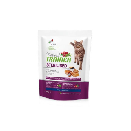 Trainer Natural Sterilised Cat Adult con Salmone e fibra di pisello - 300gr